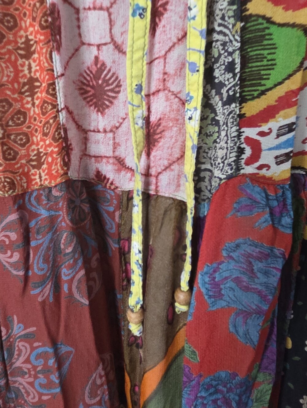 Young Threads Boho Patchwork Wide‑Leg Palazzo Pants XL Drawstring Pockets Flowy - Picture 5 of 14